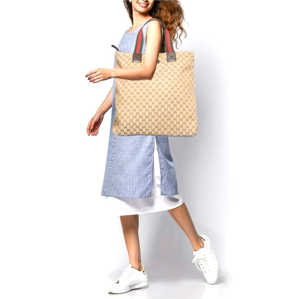 Authentic Gucci Sherry Line Tote Bag Shopper brown monogram canvas large - Picture 4 of 16